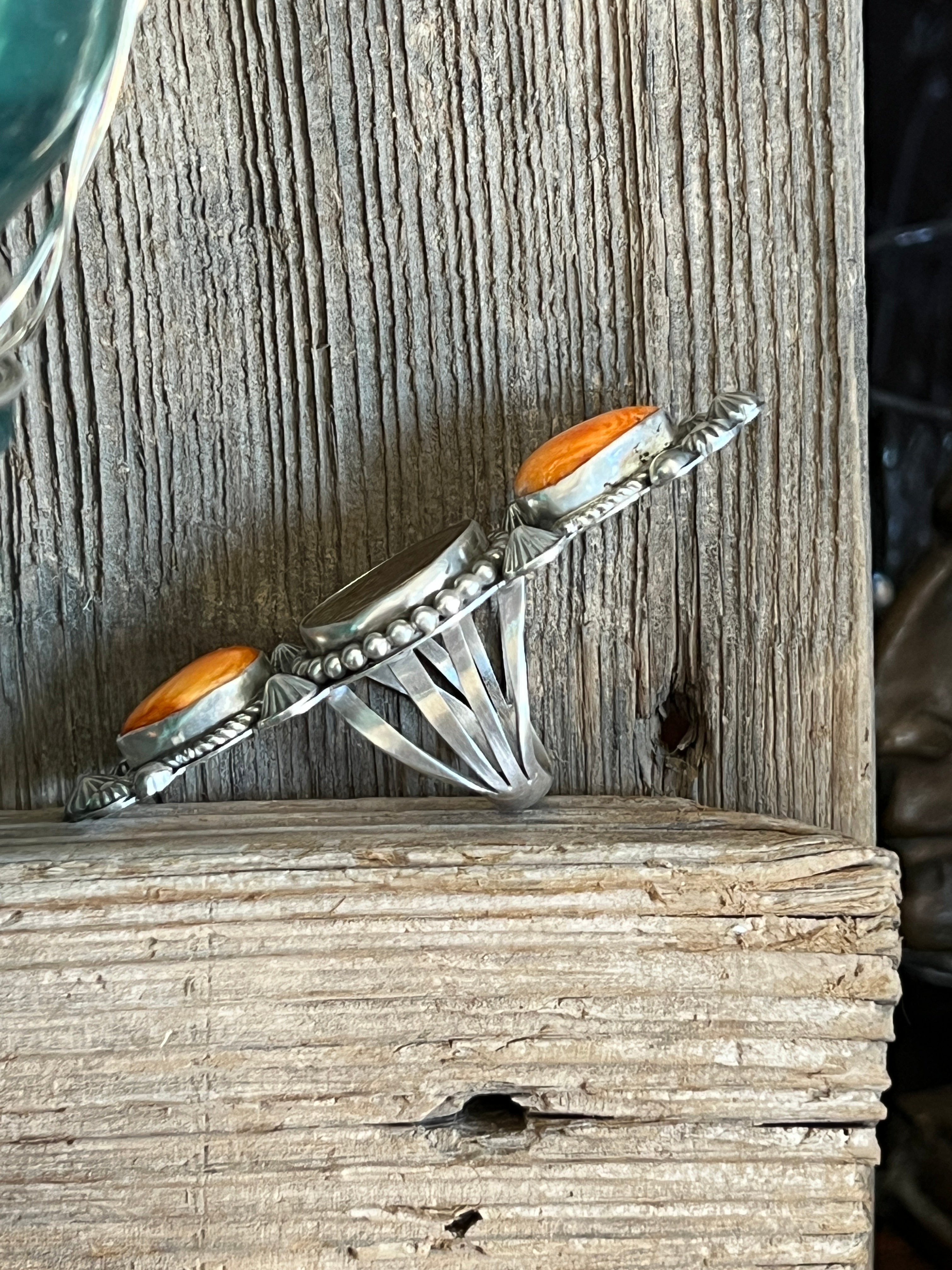 Apache Sterling Silver, Spiny Oyster and Indian Head Penny Rings by Rosella Paxson