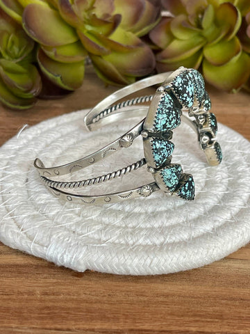 Handmade New Lander Turquoise & Sterling Silver Cuff Bracelet