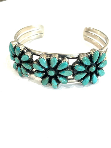 Handmade Sterling Silver & Turquoise Cluster Cuff Bracelet