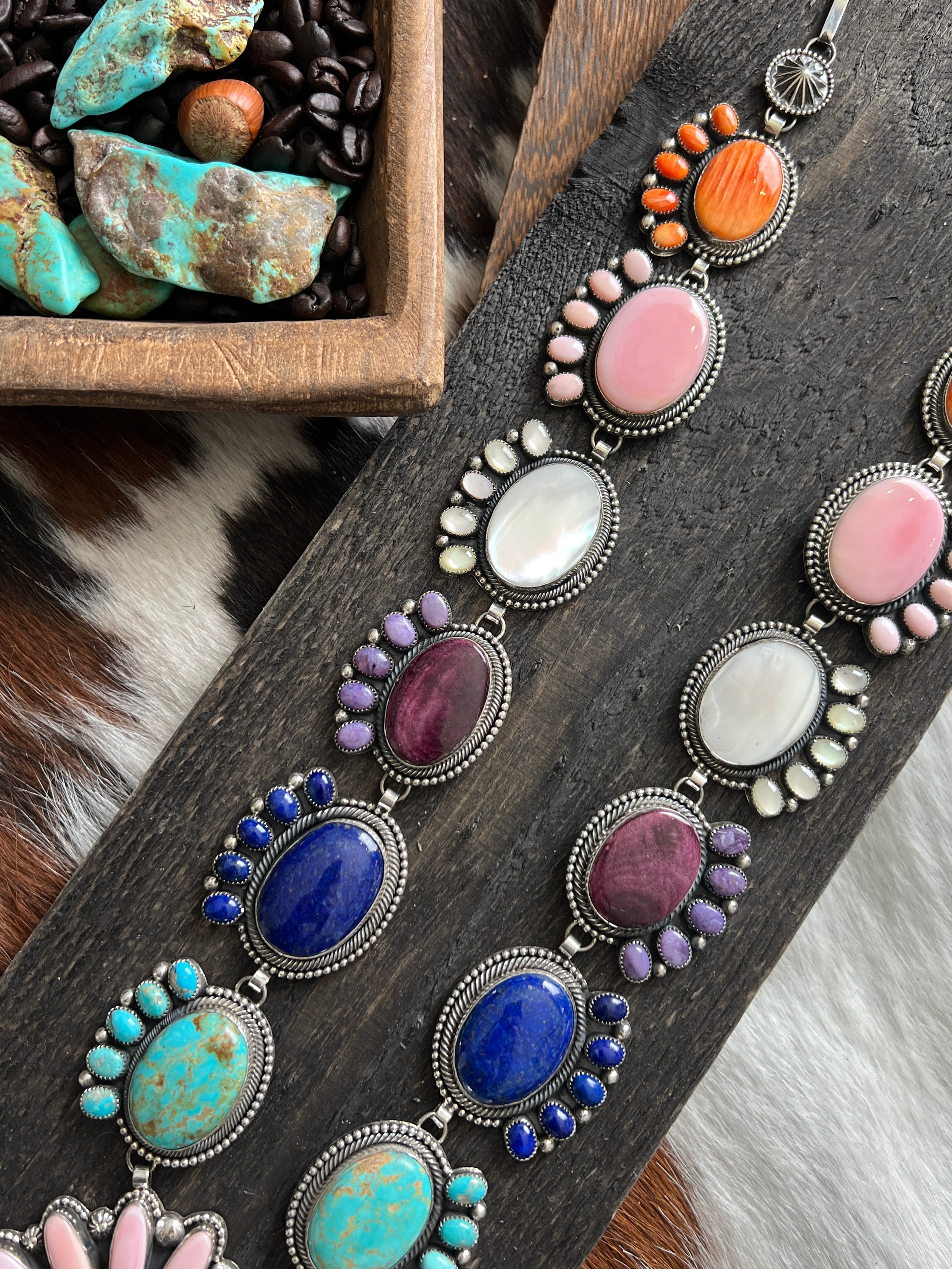 Tequila Sunrise Navajo Sterling Silver and Multi Stone Necklace by Hemerson Brown