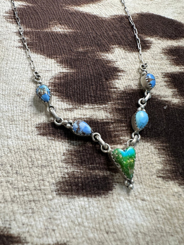 "Handmade Sterling Silver Heart Necklace with Turquoise - Unique Gift"