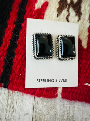 Navajo Onyx & Sterling Silver Post Earrings