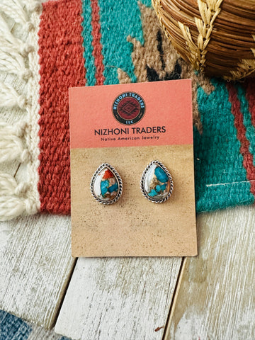 Navajo Sterling Silver & Spice Teardrop Stud Earrings