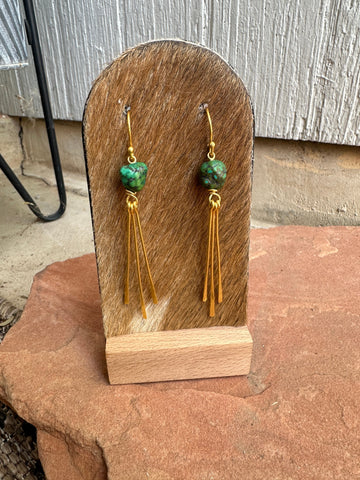 Western Fringe Turquoise Earrings-Gold-Plated Silver-Golden Collection