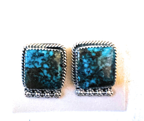 Navajo Kingman Web Turquoise & Sterling Silver Post Earrings