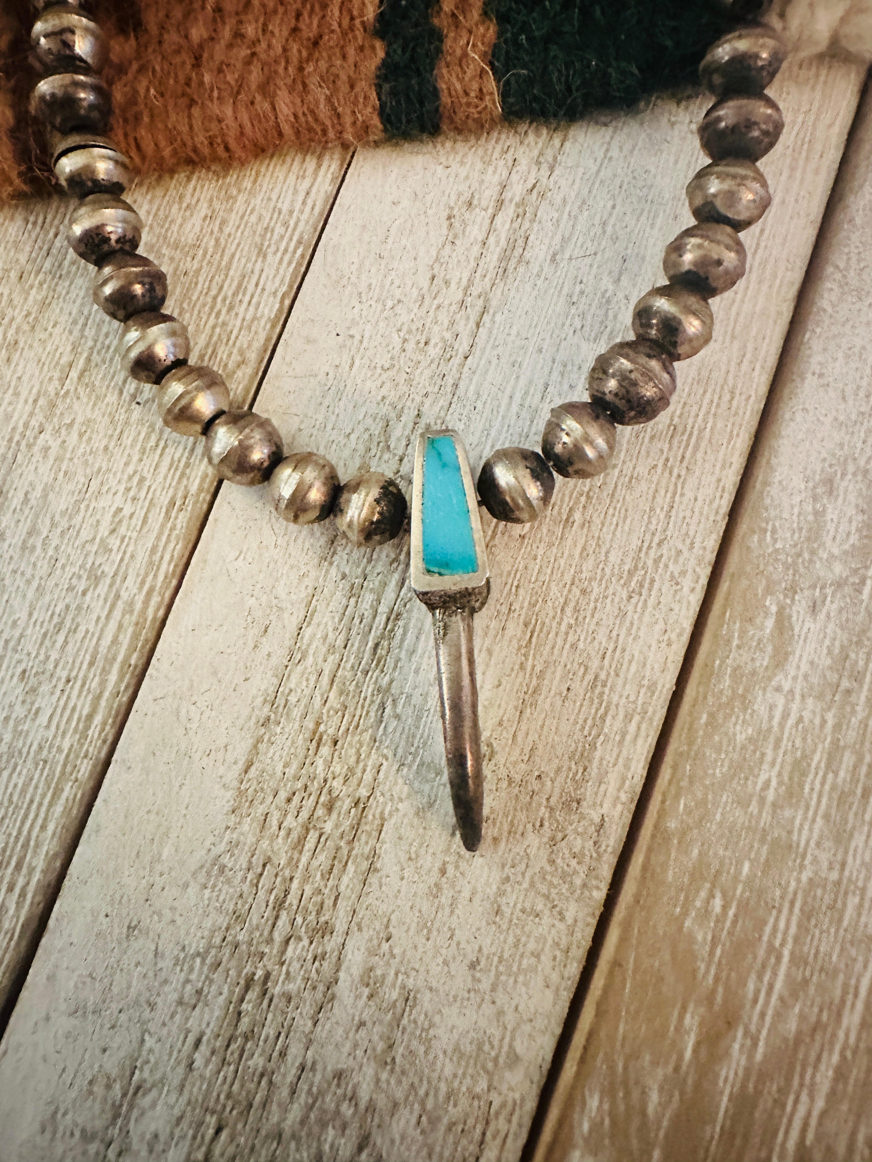 Vintage Navajo Turquoise & Sterling Silver Beaded Necklace-Unique Craftsmanship