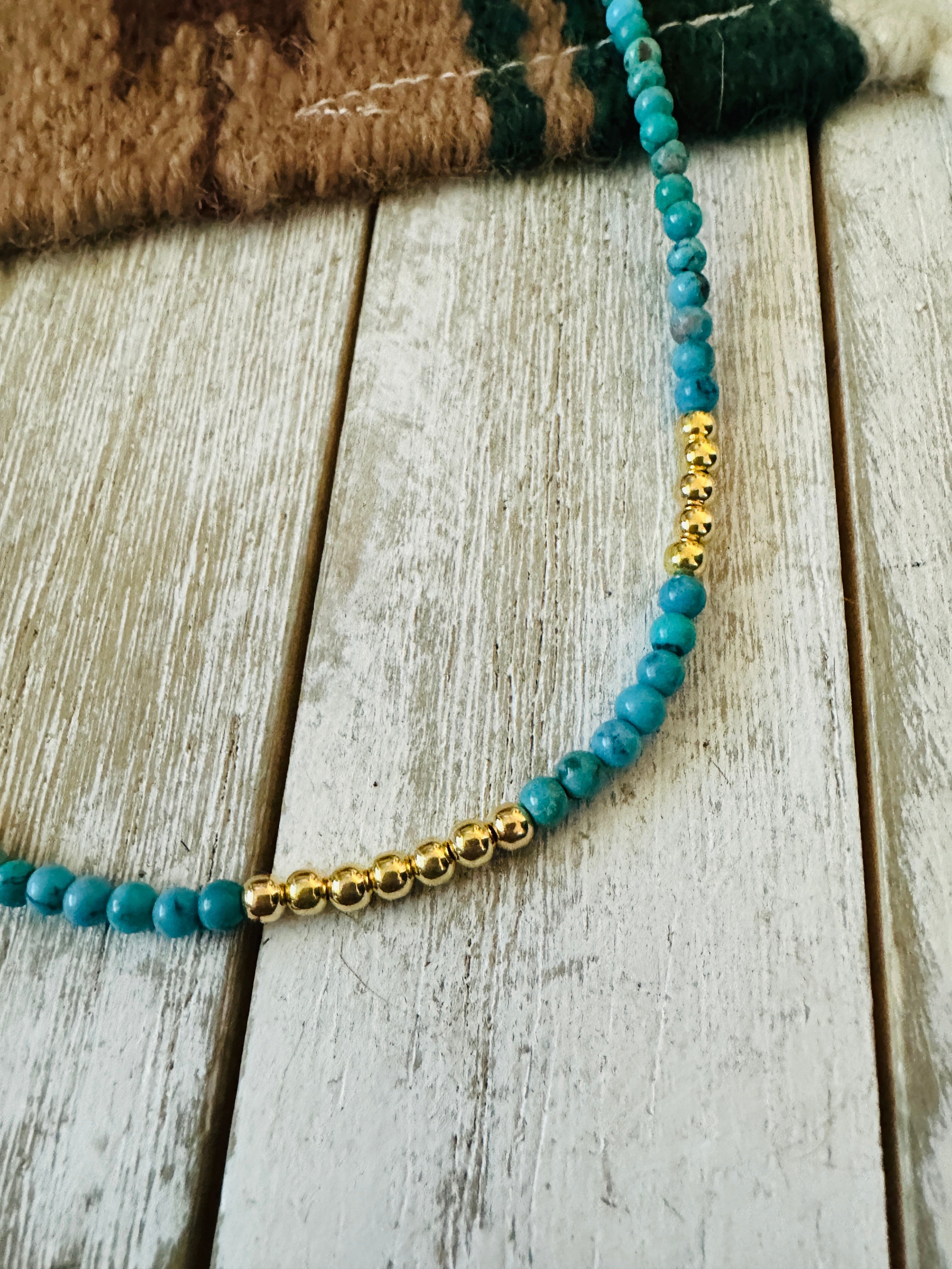 Navajo Turquoise & Gold Beaded 18” Necklace