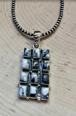 Handmade Sterling Silver & White Buffalo 12 stone Pendant