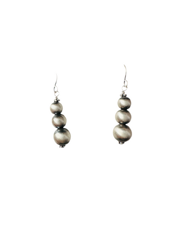 Navajo Graduated Sterling Silver Pearl Beaded Dangle Earrings