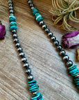 NFR Collection Necklace – 8mm, 10mm & 14mm Sterling Silver Pearls with Turquoise – Handmade by The Bijoux FAB – 37"