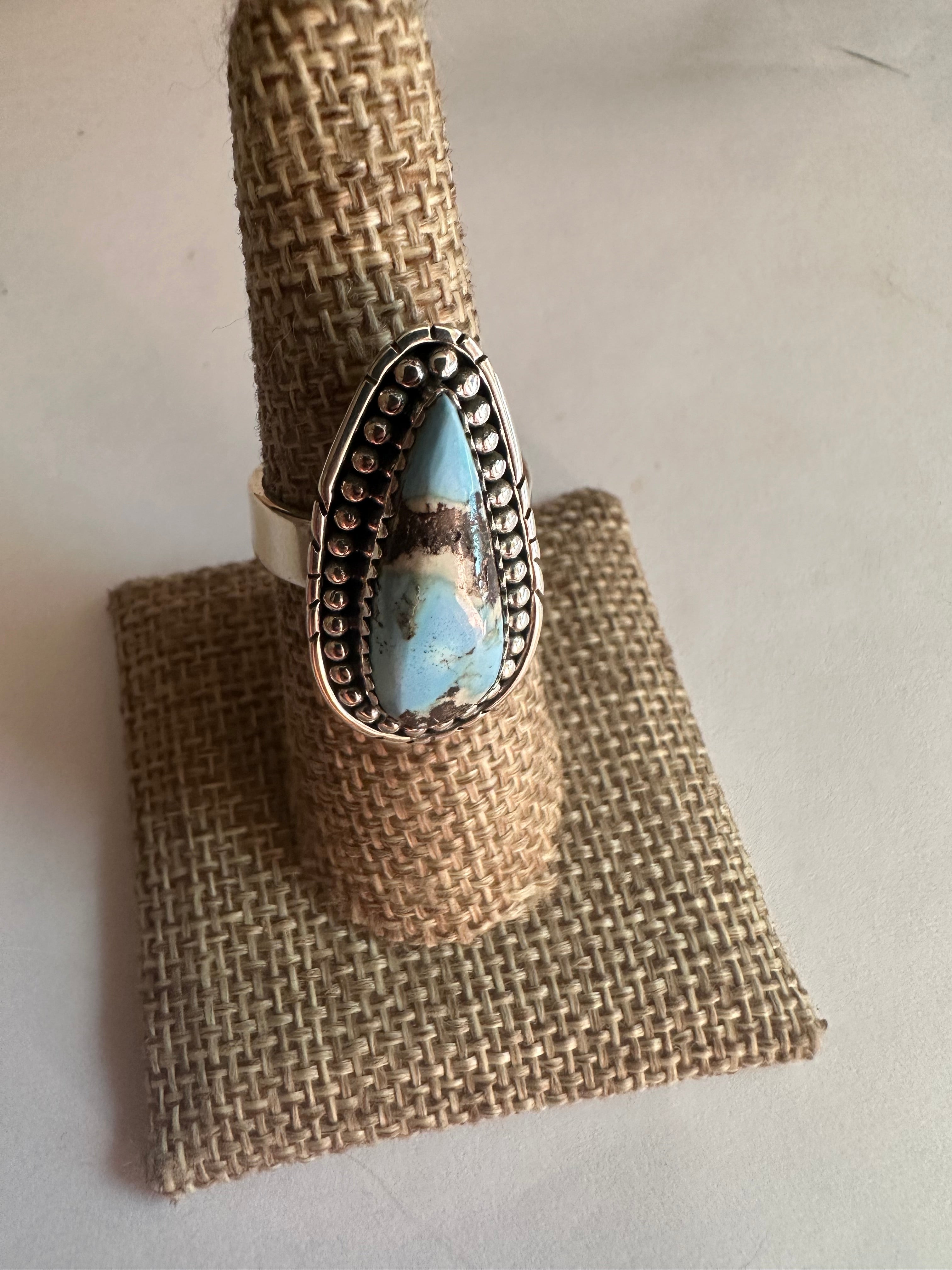 Handmade Golden Hills Turquoise And Sterling Silver Adjustable Ring