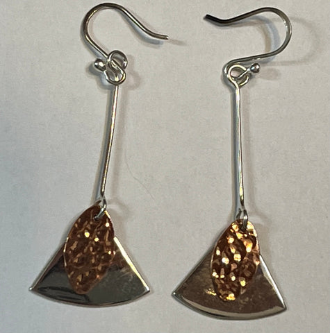 SCOURED COPPER & SILVER SHAPES DROP EARRING