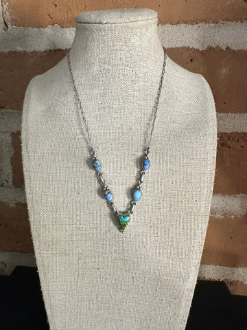 Handmade Sterling Silver, Golden Hills Turquoise & Sonoran Mountain Turquoise Heart Necklace