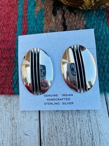 Navajo Hand Stamped Sterling Silver Post Earrings