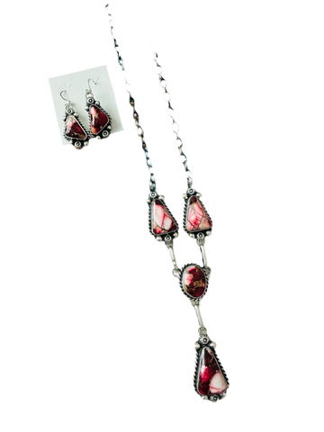 Navajo Rose Dahlia & Sterling Silver Necklace and Earring Set