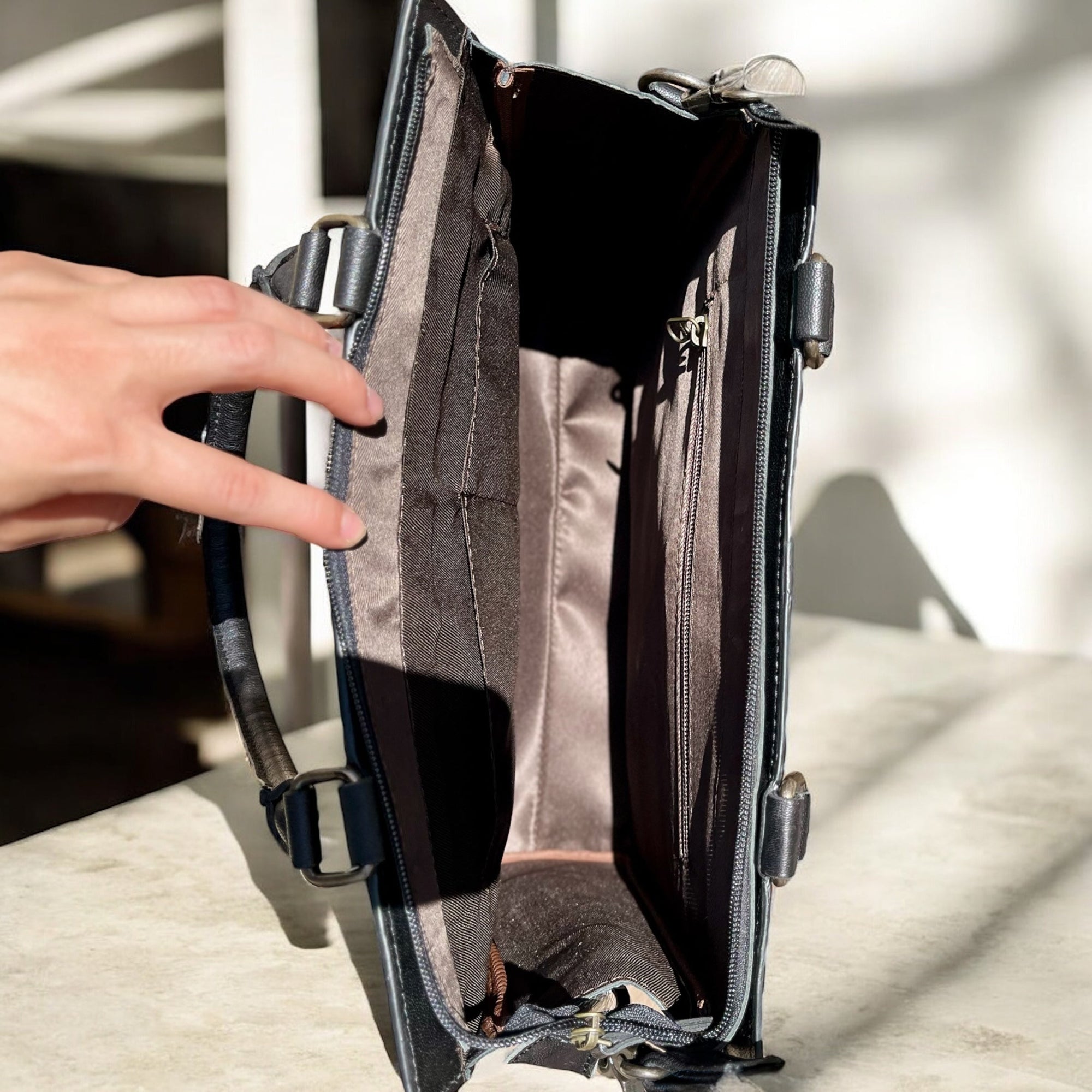 Black cowhide &amp; tooled leather Crossbody purse