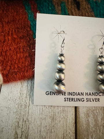 Navajo Sterling Silver Pearl Graduated Beaded Dangle Earrings