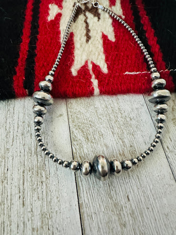 Navajo Sterling Silver Pearl 14” Beaded Necklace