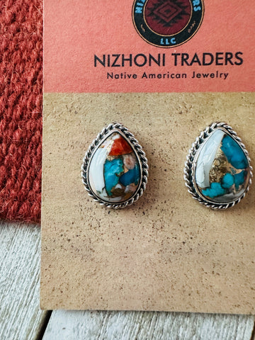 Navajo Sterling Silver & Spice Teardrop Stud Earrings