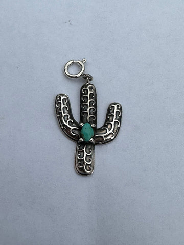 Sterling Silver and Turquoise Saguaro Charm