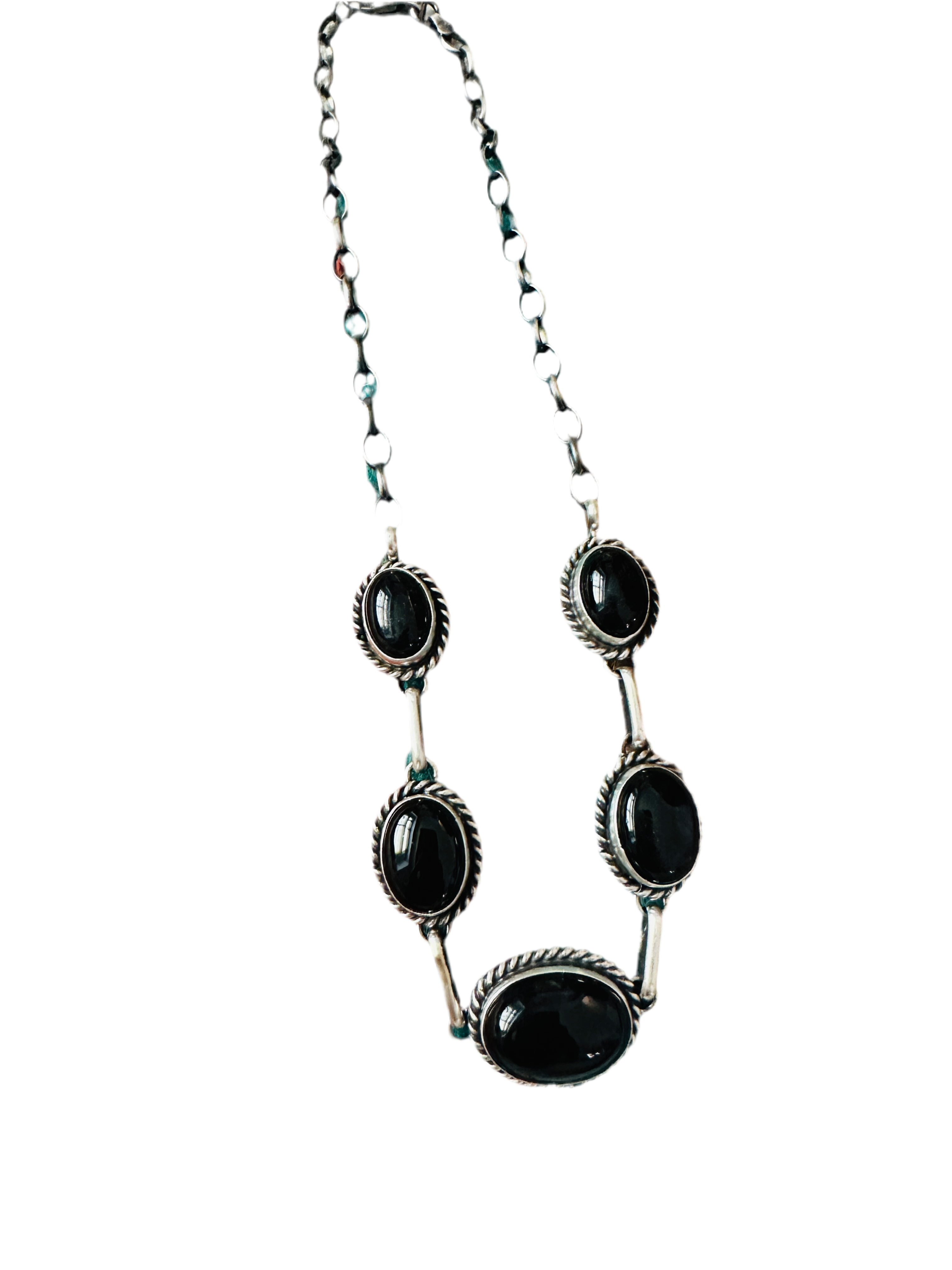 Navajo Black Onyx & Sterling Silver Necklace