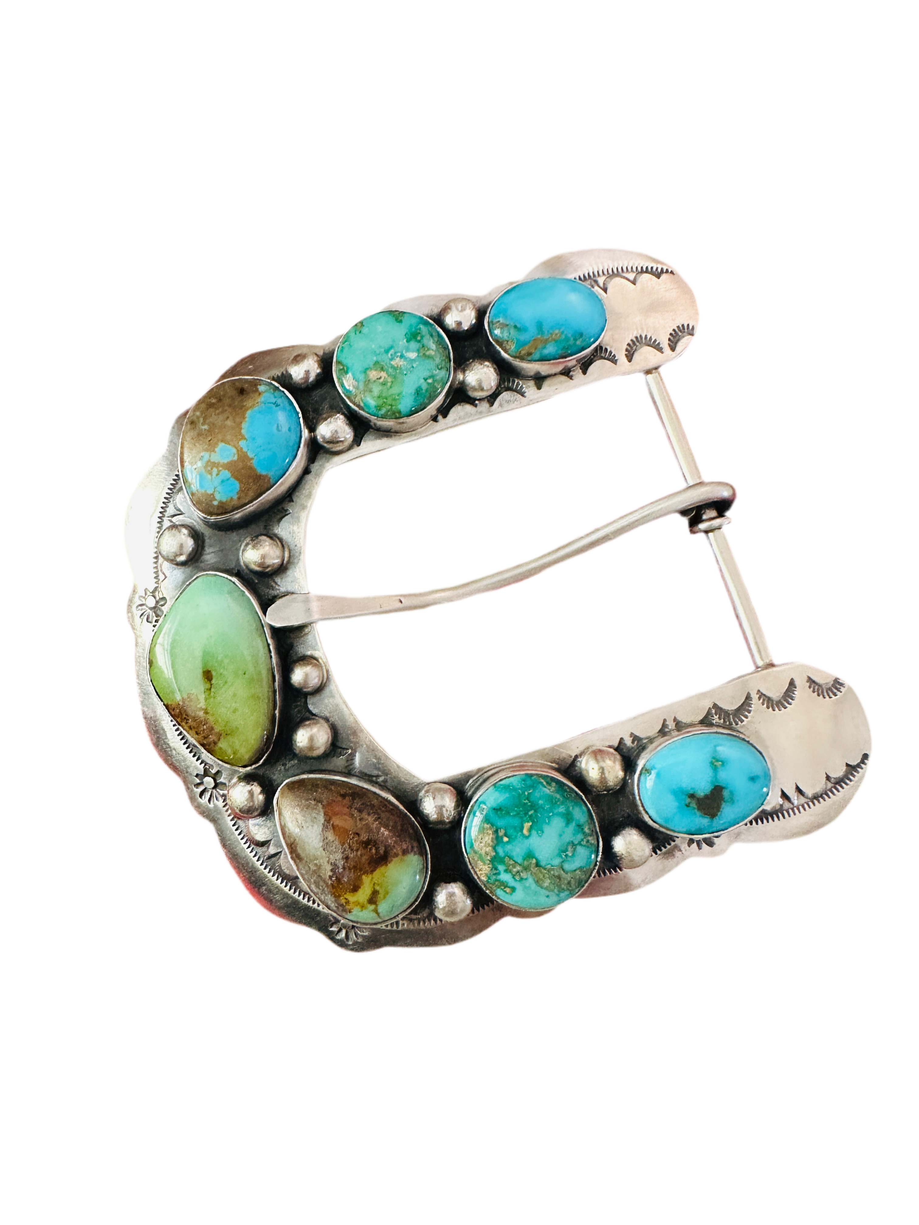 Navajo Turquoise & Sterling Silver Belt Buckle by Russell Sam