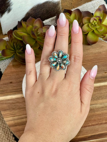 Beautiful Handmade Sterling Silver And Spice Flower Cluster Adjustable Ring