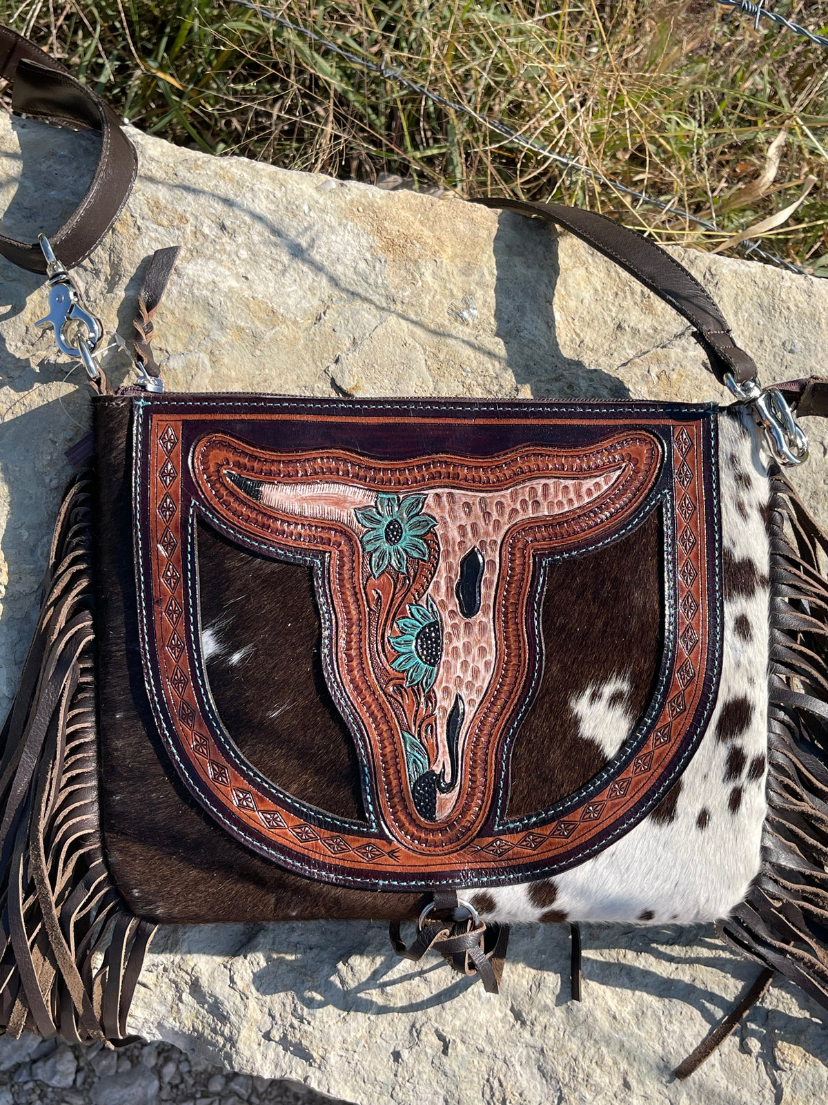 Bull Skull Fringe Crossbody Purse