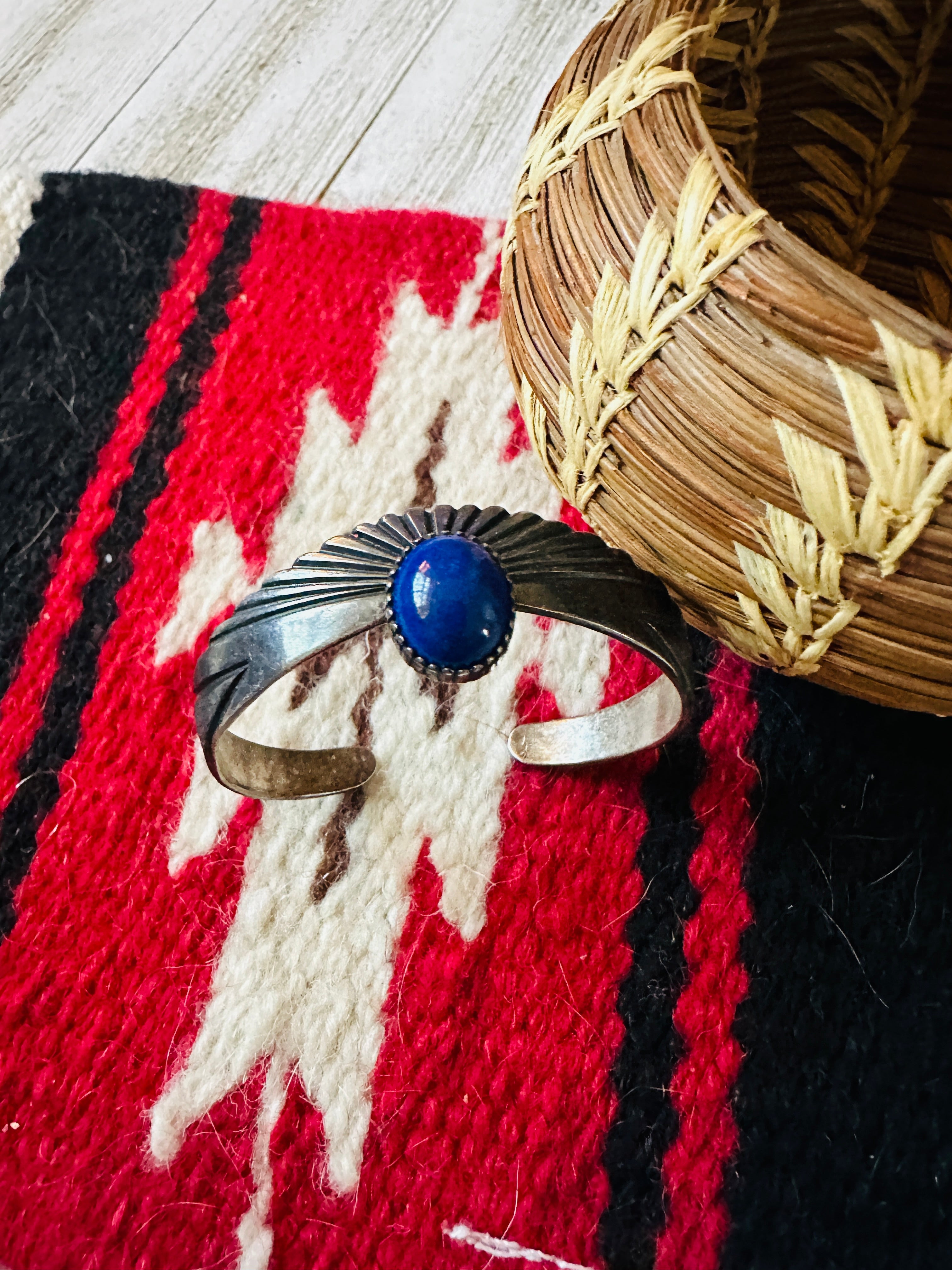 Old Pawn Navajo Sterling Silver & Lapis Cuff Bracelet