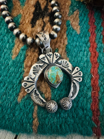 Navajo Sterling Silver Turquoise Naja Pendant by Kevin Billah- Unique Artisan Jewelry