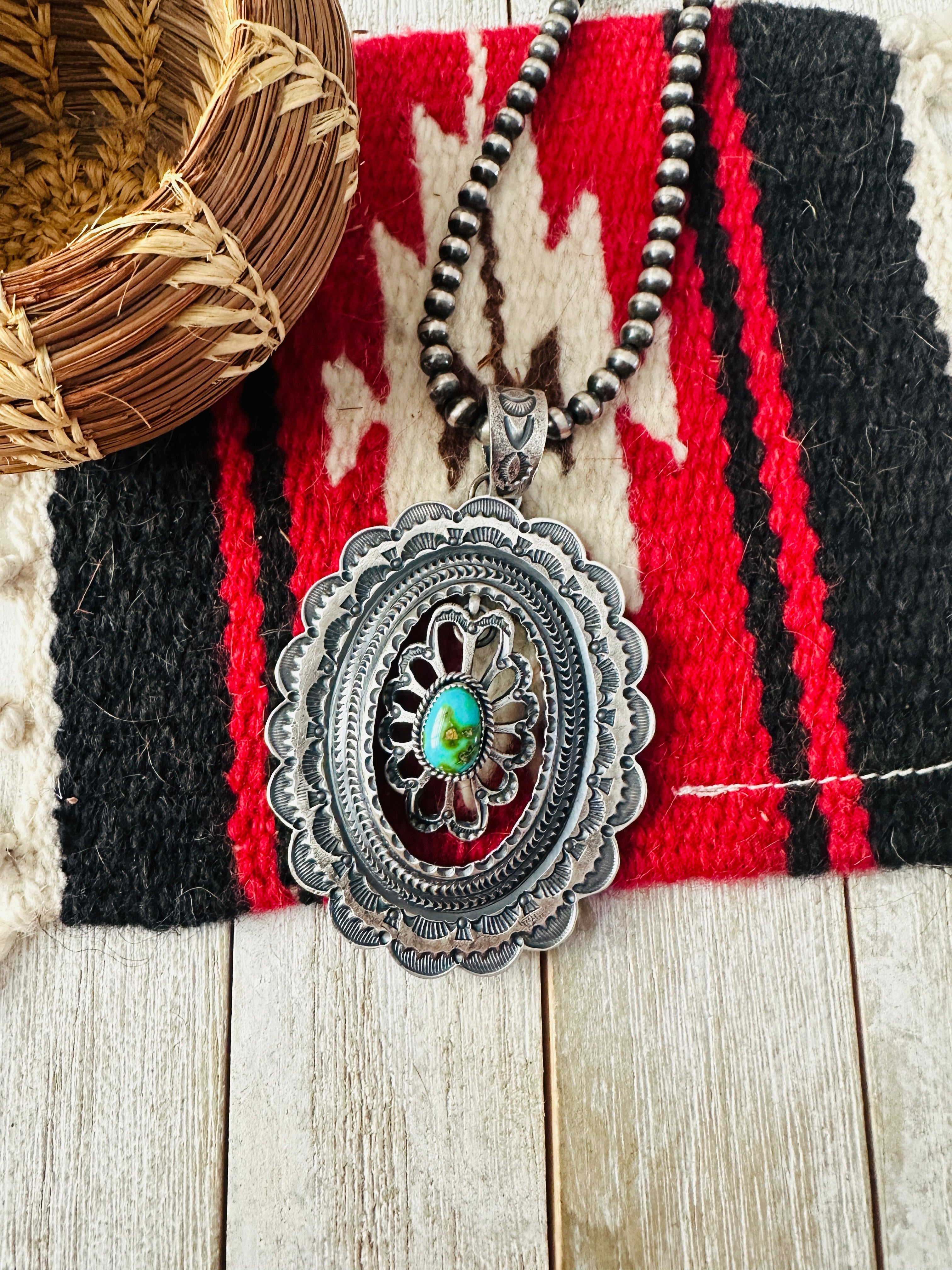 Navajo Sterling Silver & Sonoran Gold Turquoise Pendant by Kevin Billah