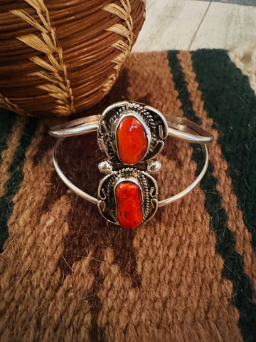 Old Pawn Navajo Sterling Silver & Coral Cuff Bracelet