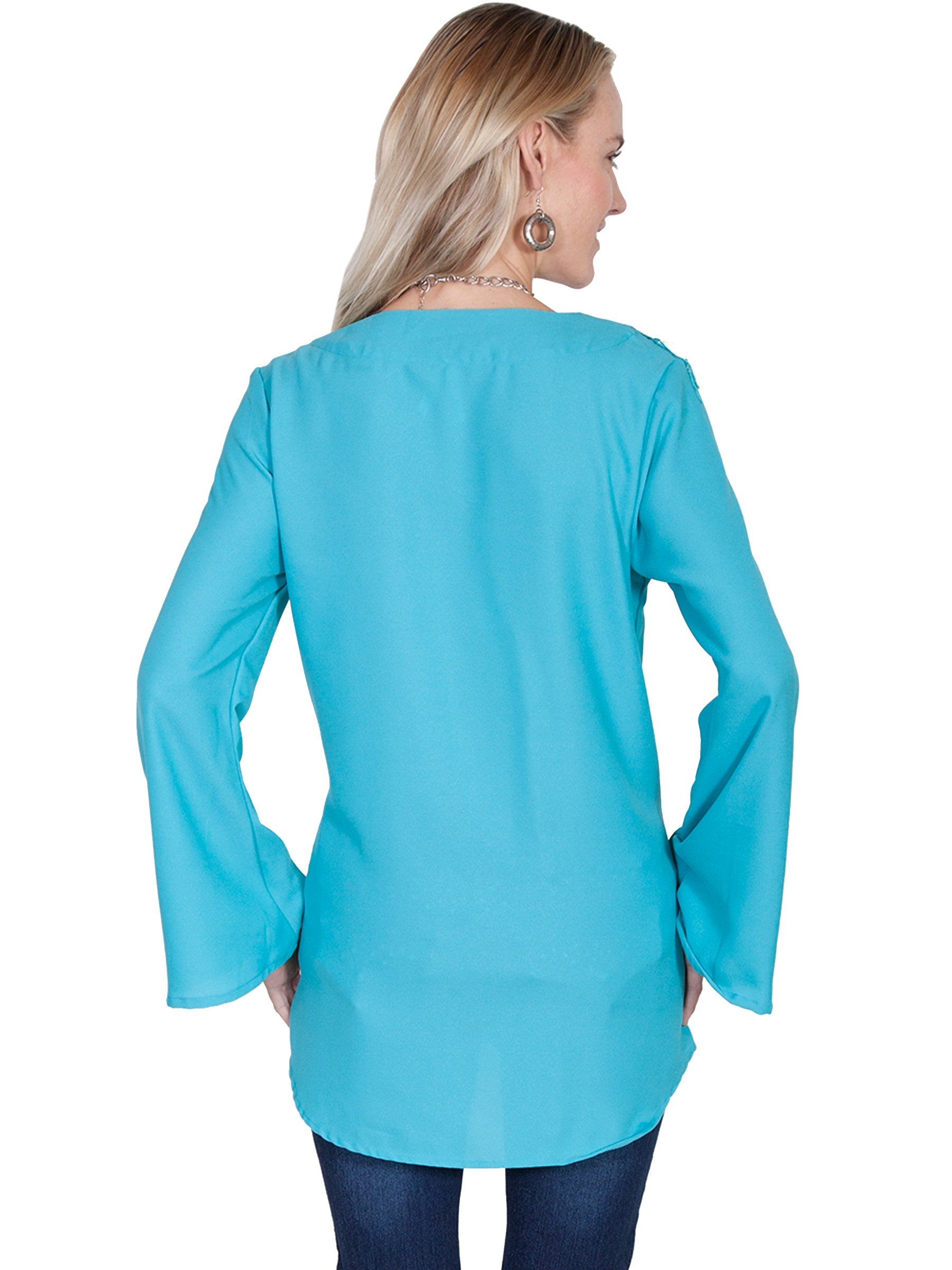 V-neck Blouse W/fringe &amp; Bellsleeves - E250