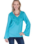 V-neck Blouse W/fringe & Bellsleeves - E250