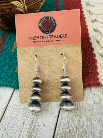 Navajo Sterling Silver Pearl Beaded Dangle Earrings #5