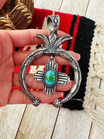 Navajo Sterling Silver Naja Pendant with Sonoran Gold Turquoise