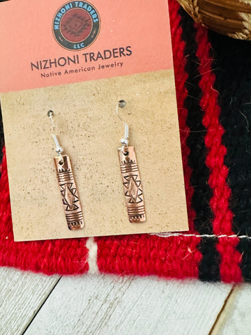 Navajo Hand Stamped Copper Dangle Earrings