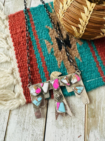 Zuni Sterling Silver & Cotton Candy Thunderbird Necklace by Jude Candelaria