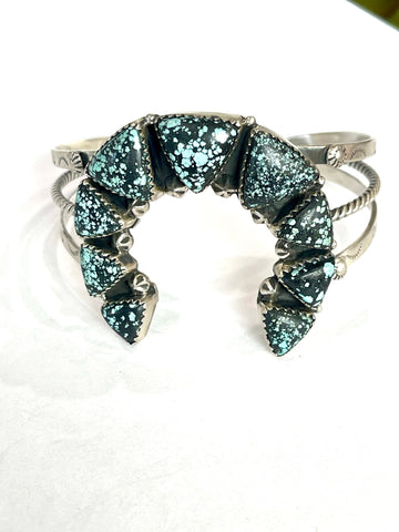 Handmade New Lander Turquoise & Sterling Silver Cuff Bracelet
