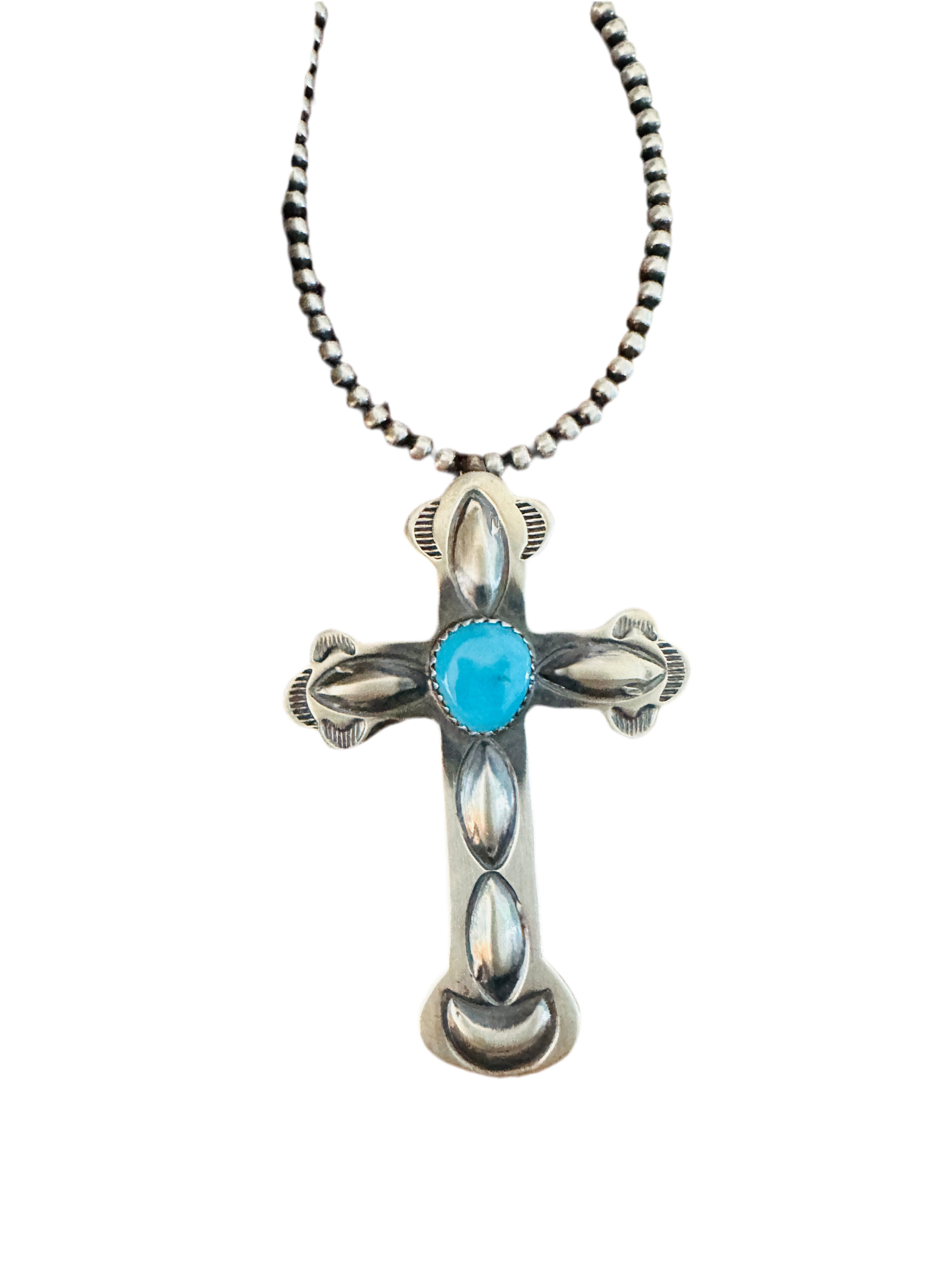 Navajo Sterling Silver & Turquoise Cross Pendant