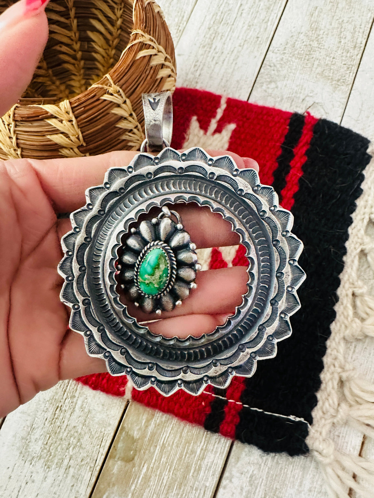 Navajo Sterling Silver Sonoran Gold Turquoise Pendant by Kevin Billah