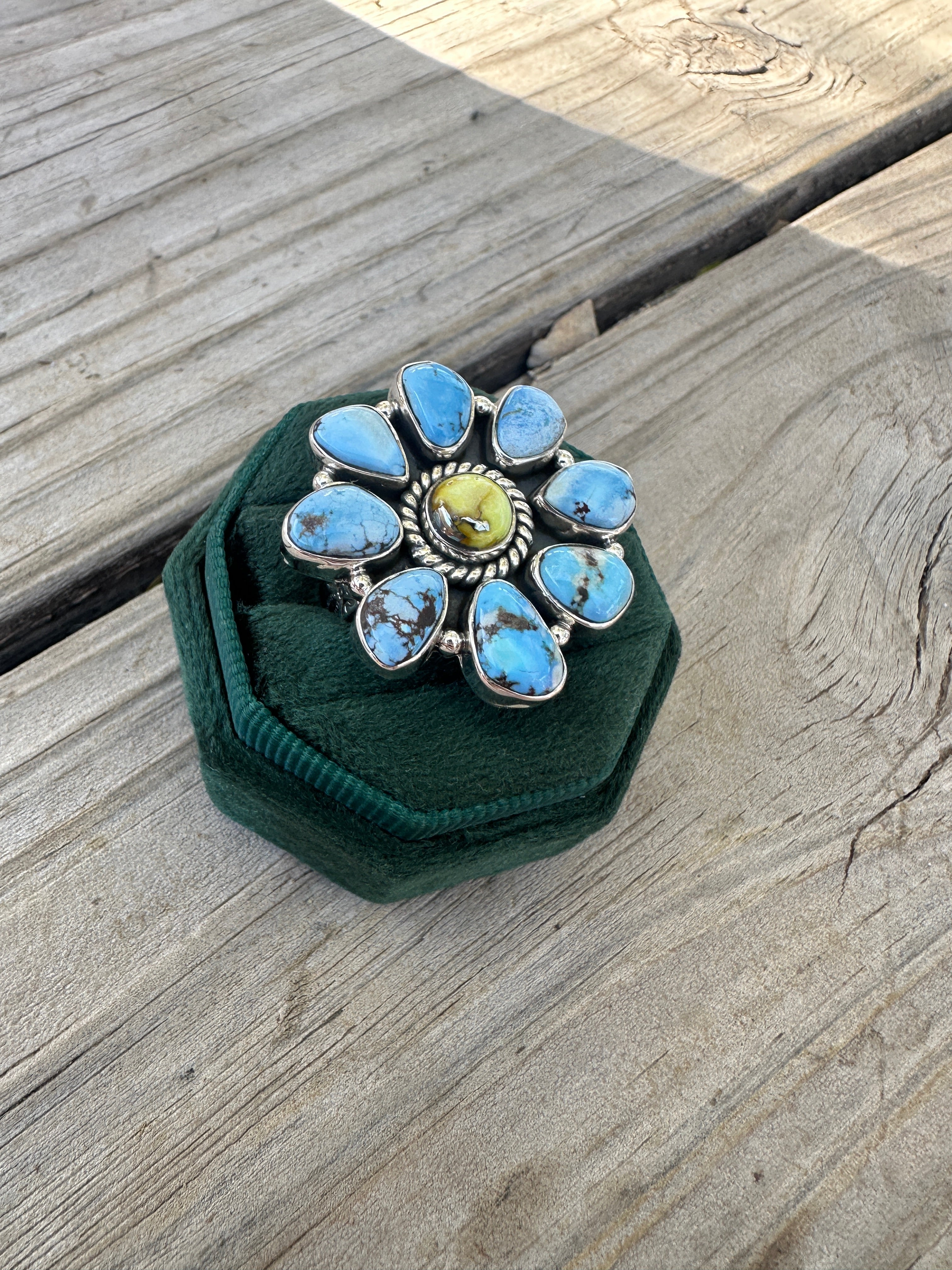 Stunning Handmade Palomino Turquoise & Silver Adjustable Ring