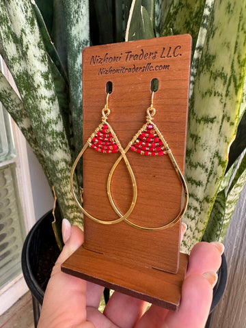 "Boho Shimmer Red Beaded Earrings | 14K Gold Plated Handmade Jewelry"