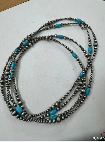 Elegant 72-Inch Sterling Silver Turquoise & Pearl Necklace - Cassidy