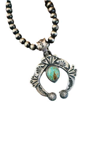 Navajo Sterling Silver Turquoise Naja Pendant by Kevin Billah- Unique Artisan Jewelry