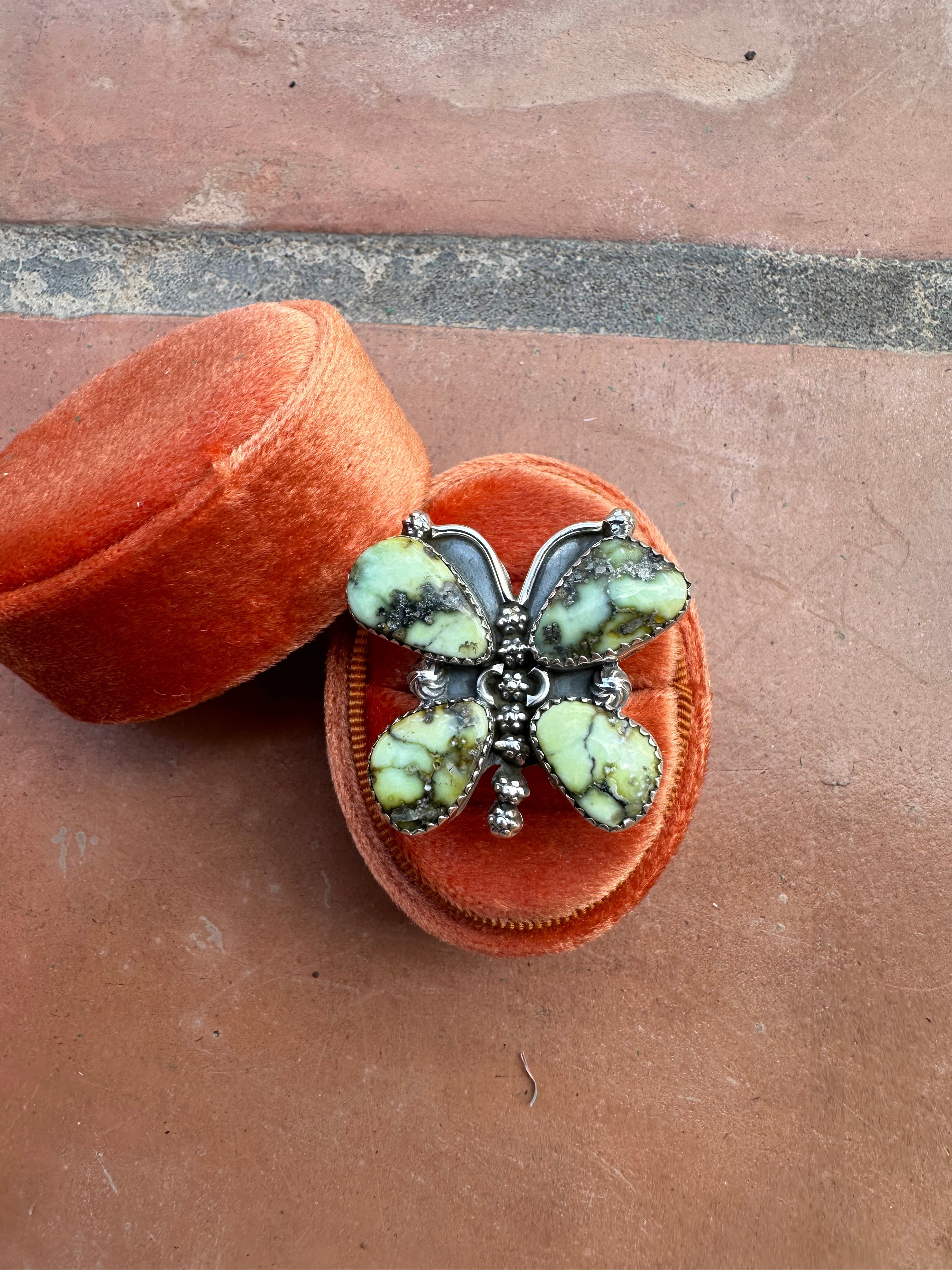 Handmade Butterfly Palomino Turquoise & Sterling Adjustable Ring