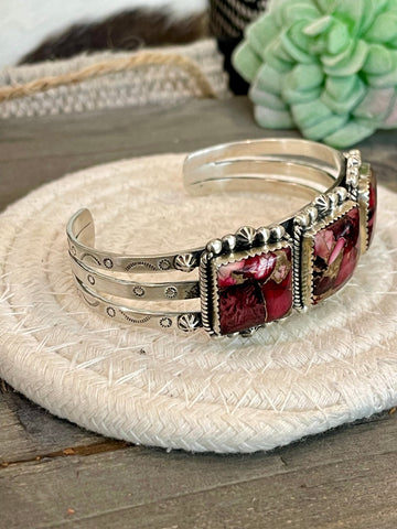 Handmade Sterling Silver & Dahlia Rose Cuff Bracelet