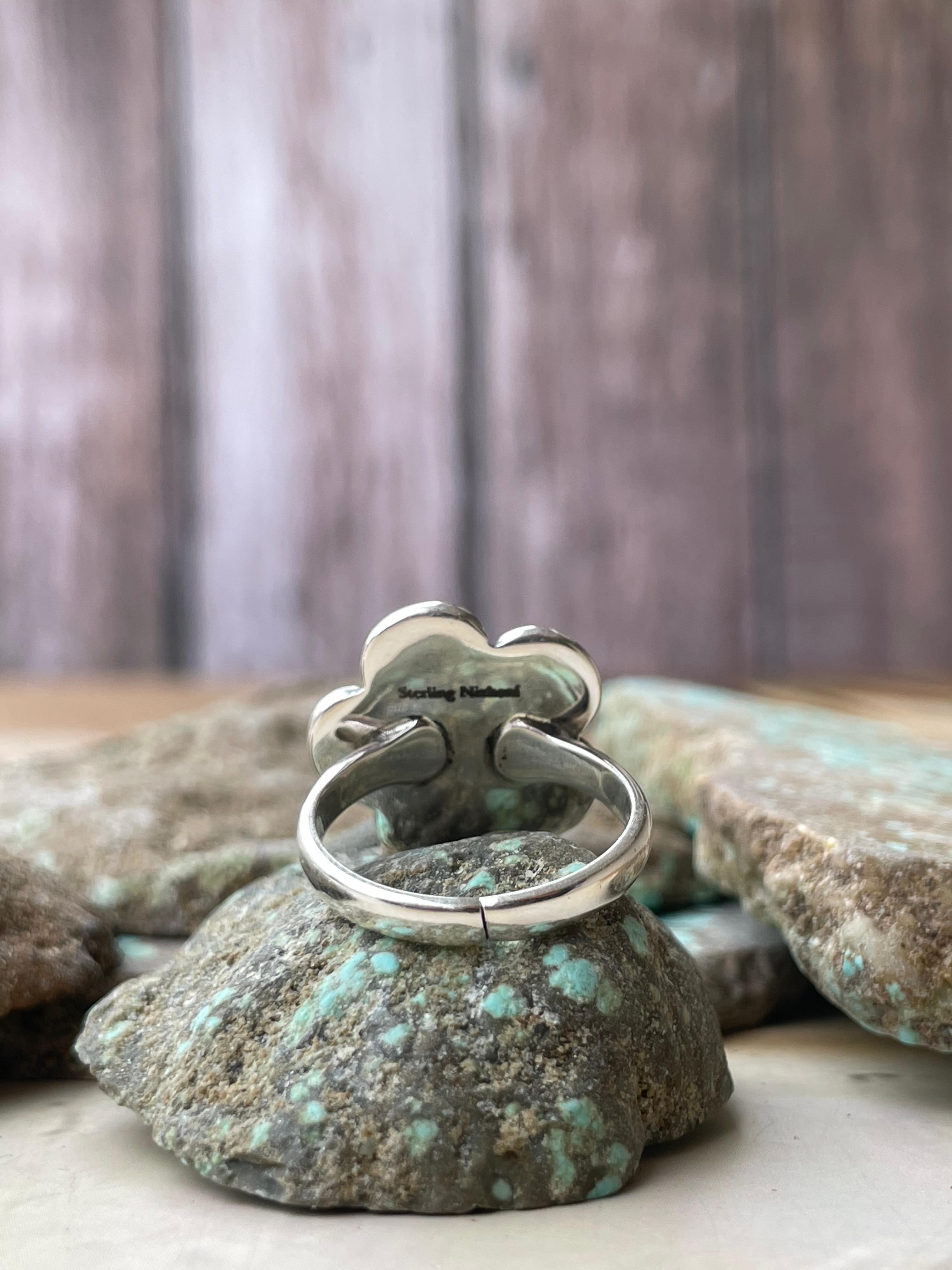 Handmade Adjustable Turquoise Sterling Silver Floral Marigold Ring