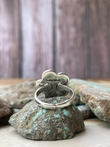 Handmade Adjustable Turquoise Sterling Silver Floral Marigold Ring