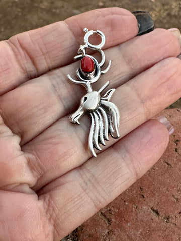 Handmade Sterling Silver and Coral CHRISTMAS REINDEER Charm